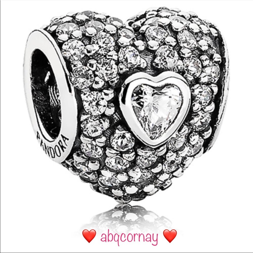 EUC Pandora 791168CZ Sterling Silver In My Heart Bead w/ Clear Zirconia